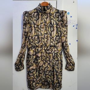 Aqua Metallic Paisley long sleeve dress Size Large